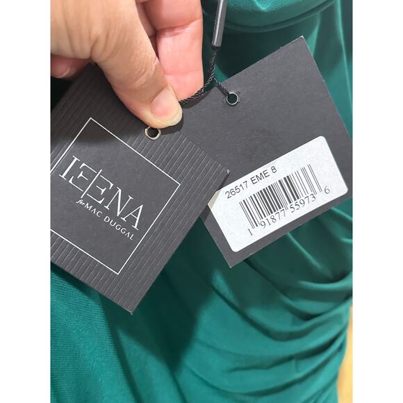 Ieena for Mac Duggal Asymmetrical Neckline Ruched Dress Emerald Size 8 NWT 26517 - Picture 5 of 15